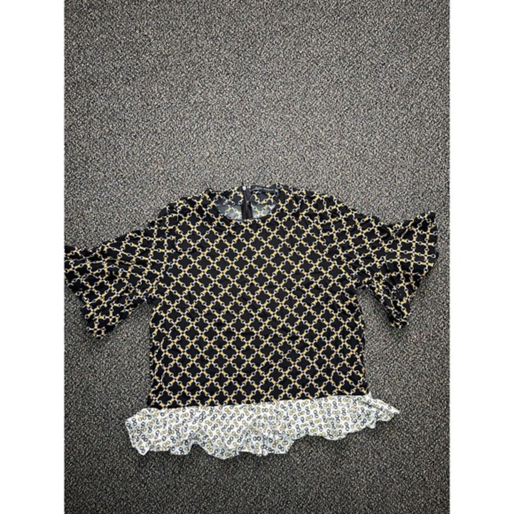 ZARA Black Gold Chain‎ Link High Low Peplum Ruffle Top Womens S